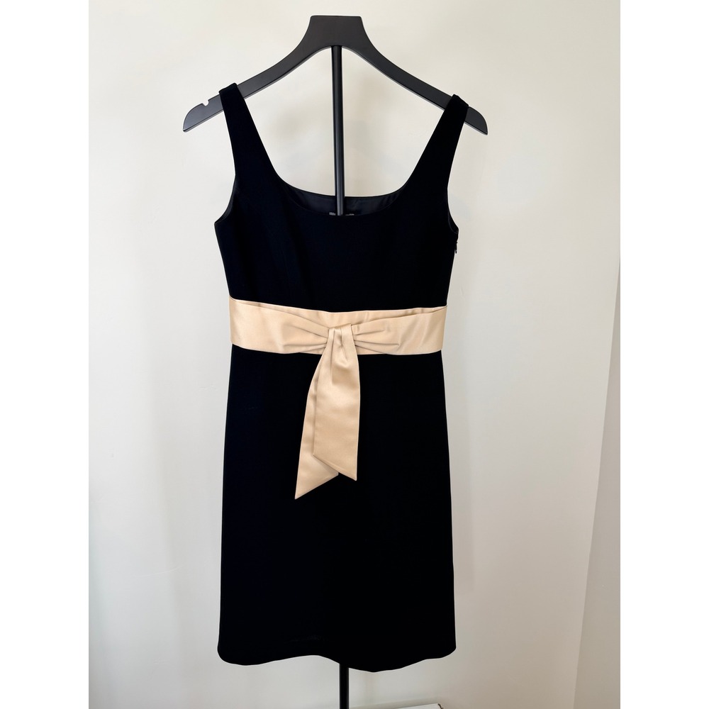 Ann Taylor Petites Black Sleeveless Cocktail Dress Gold Satin Sash 4P 64-212676